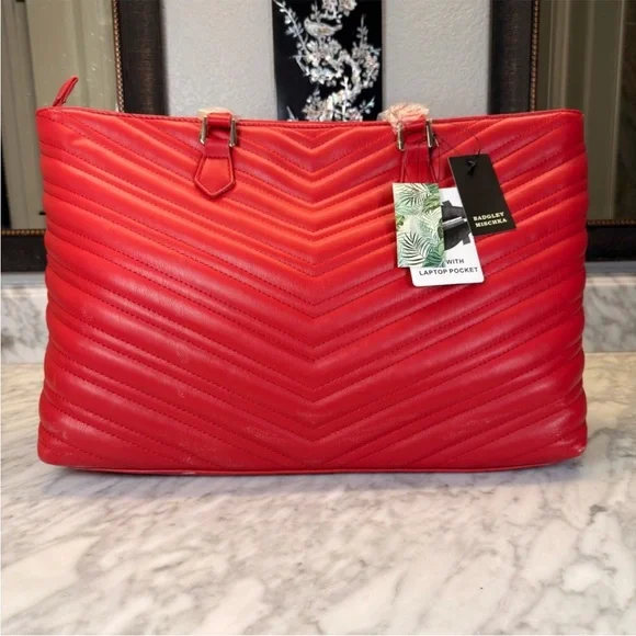 Bagley Mishka Quilted Chevron Tote Bag with Matching Wallet - Red